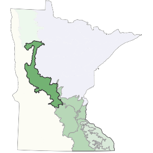 map outline of minnesota highlighting inner coteau subsection