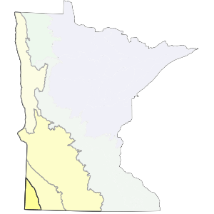 map outline of minnesota highlighting inner coteau subsection